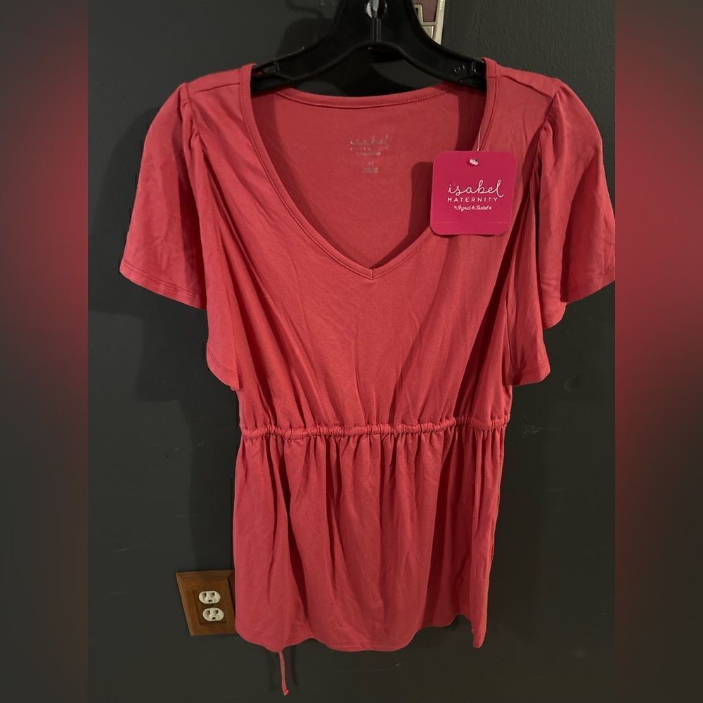 Isabel Maternity Flutter Short Sleeve Tie Waist Maternity Top Coral Res NWT XS - Picture 5 of 15